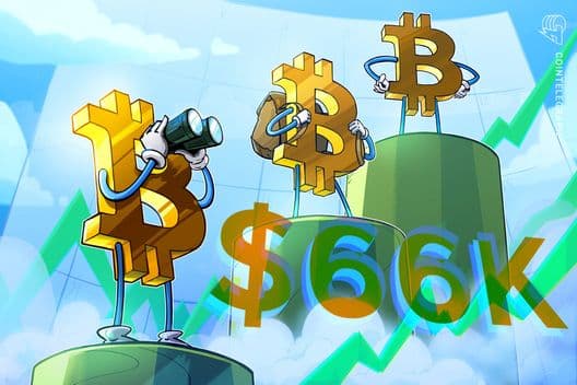 Bitcoin sobe para $66 mil em meio a rumores sobre venda de algoritmo da Jane Street