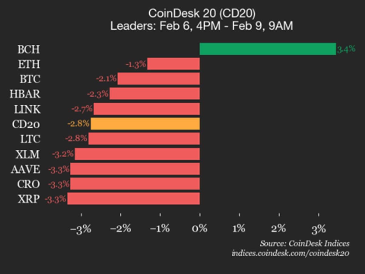 Atualização de desempenho do CoinDesk 20: Bitcoin Cash (BCH) é o único a subir, com alta de 3,4%